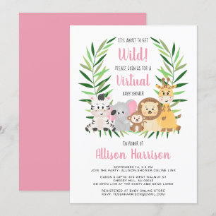 Girl Safari Animals Virtual Baby shower Kaart
