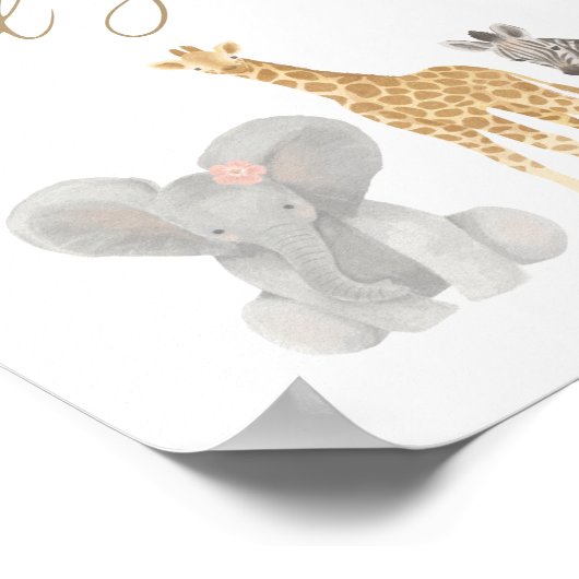 Girl Safari Baby shower Kaarten en Gifts Sign Poster (Hoek)