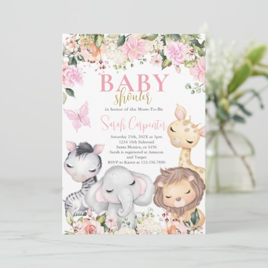 Girl Safari Baby shower Uitnodiging (Staand voorkant)