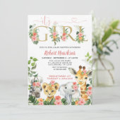 Girl Safari Baby shower Uitnodiging (Staand voorkant)