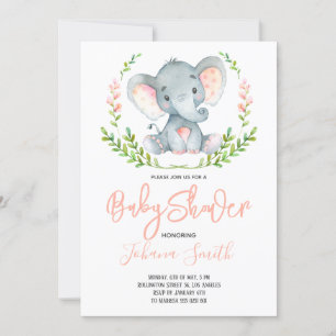 Girl Safari Elephant Baby shower Invitation Kaart