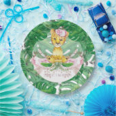 Girl Safari Lion Illustration Personalized Papieren Bordje (Feest)