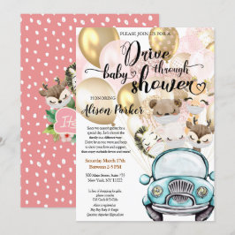 Girl Safari Pink Floral Greenery Drive by Shower I Kaart