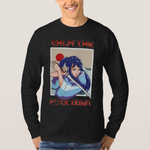Girl Samurai Katana Warrior Fighter Japanse vlag T-shirt