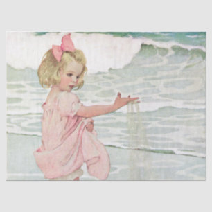  Girl Sandy Beach Nautical Ocean Tissuepapier