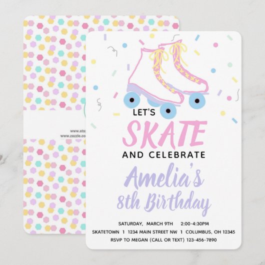 Girl Schaats Birthday Party Invitation Kaart (Voorkant / Achterkant)