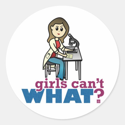 Girl Scientist Ronde Sticker (Voorkant)