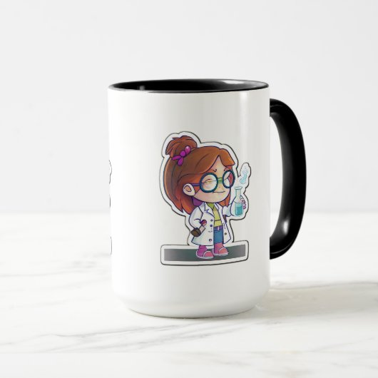 Girl Scientist Sticker Art Combo Mok, 15 oz Mok (Voorkant rechts)