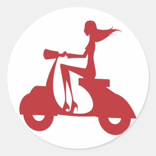 Girl Scooter red Ronde Sticker (Voorkant)