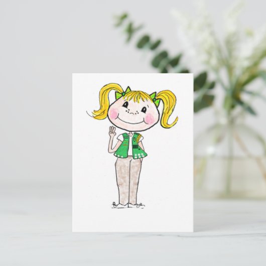 Girl Scout Junior die de belofte gestand doet Briefkaart (Staand voorkant)