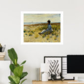 Girl Seated door het Zee Poster (Thuiskantoor)