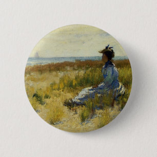 Girl Seated door het Zee Ronde Button 5,7 Cm