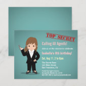 Girl Secret Agent Birthday Party Kaart (Voorkant / Achterkant)