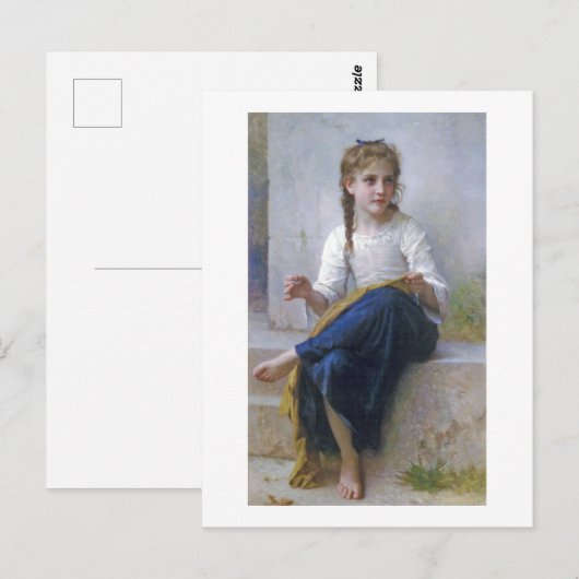 Girl Sewing, Bouguereau Briefkaart (Voorkant / Achterkant)