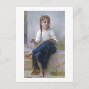 Girl Sewing, Bouguereau Briefkaart