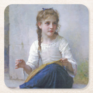 Girl Sewing, Bouguereau Kartonnen Onderzetters