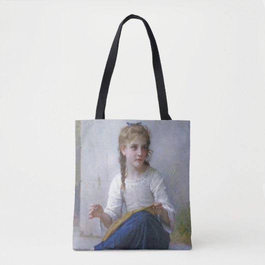 Girl Sewing, Bouguereau Tote Bag (Voorkant)