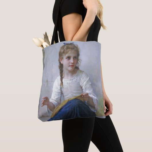 Girl Sewing, Bouguereau Tote Bag (Dichtbij)