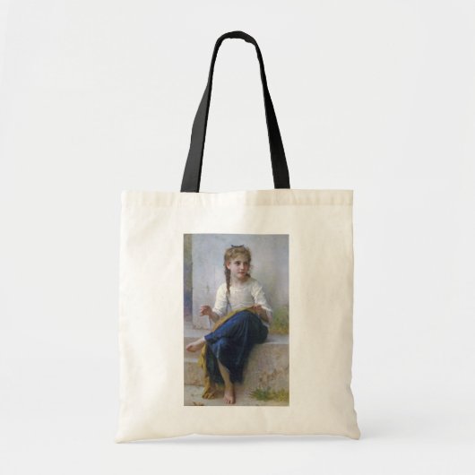 Girl Sewing, Bouguereau Tote Bag (Voorkant)