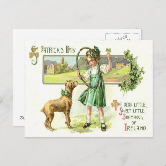 Girl Shamrock Four Leaf Clover Dog Hoop Briefkaart (Voorkant / Achterkant)