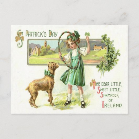 Girl Shamrock Four Leaf Clover Dog Hoop Briefkaart (Voorkant)