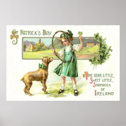 Girl Shamrock Four Leaf Clover Dog Hoop Poster (Voorkant)