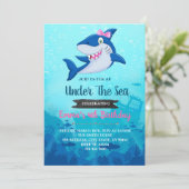 Girl Shark Birthday party uitnodiging (Staand voorkant)