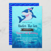 Girl Shark Birthday party uitnodiging (Voorkant / Achterkant)