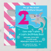 Girl Shark Bite Invite - 2e verjaardagsfeestje Kaart (Voorkant / Achterkant)