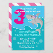 Girl Shark Bite Invite- 3e verjaardag Kaart (Voorkant / Achterkant)