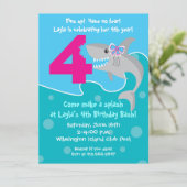 Girl Shark Bite Invite - 4e verjaardag Kaart (Staand voorkant)