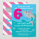 Girl Shark Bite Invite - 6e verjaardag Kaart (Voorkant / Achterkant)