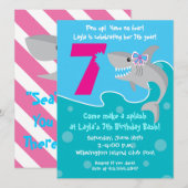 Girl Shark Bite Invite - 7e verjaardag Kaart (Voorkant / Achterkant)