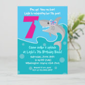 Girl Shark Bite Invite - 7e verjaardag Kaart (Staand voorkant)