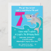 Girl Shark Bite Invite - 7e verjaardag Kaart (Voorkant)