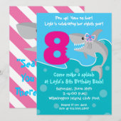 Girl Shark Bite Invite - 8e verjaardag Kaart (Voorkant / Achterkant)