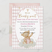 Girl Shower Invitation Pink Teddy Bear Design Kaart (Voorkant / Achterkant)