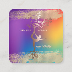 Girl Silhouete Gold Brush Stroke Ombre Holographic Vierkante Visitekaartje