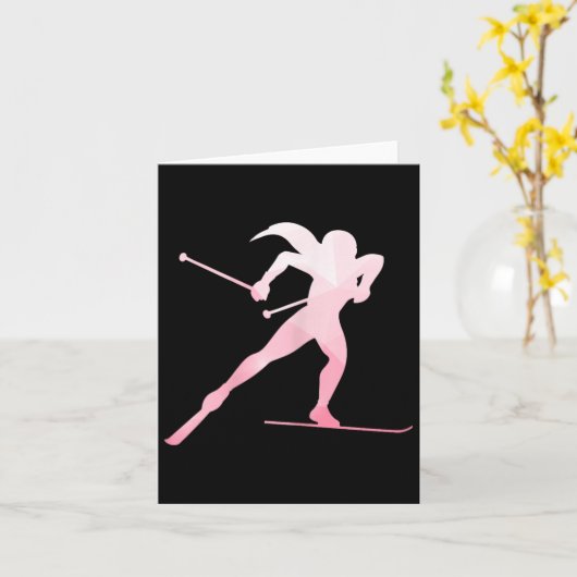 Girl Silhouette Cross Country Skiing Winter Sports Kaart (Gele Bloem)