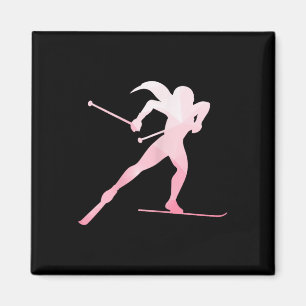 Girl Silhouette Cross Country Skiing Winter Sports Magneet