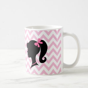 Girl Silhouette Pink White Chevron Striped Mok