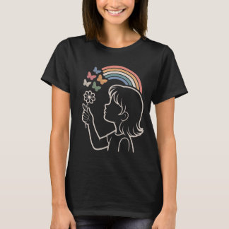 Girl Silhouette Rainbow Butterfly Illustration T-shirt