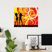 Girl Silhouettes dansend op achtergrond van wervel Poster (Thuiskantoor)