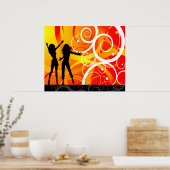 Girl Silhouettes dansend op achtergrond van wervel Poster (Keuken)