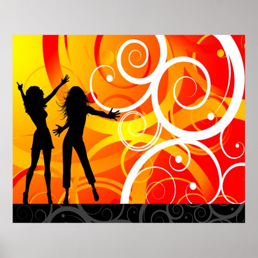 Girl Silhouettes dansend op achtergrond van wervel Poster (Voorkant)