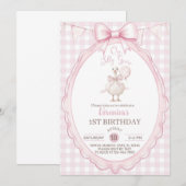 Girl Silly Goose 1st first birthday invite, goose. Kaart (Voorkant / Achterkant)