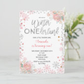 Girl Silver Winter ONEderland Snow Birthday Invite Kaart (Staand voorkant)