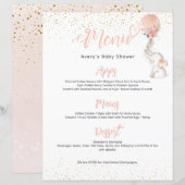 Girl Simple Elephant Balloon Baby shower Menu (Voorkant / Achterkant)