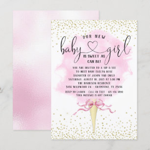 Girl Sip See Pink Gold Cotton Snoep Baby shower Kaart