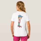 Girl Skateboarder op Ringer-stijl T-Shirt (Achterkant volledig)